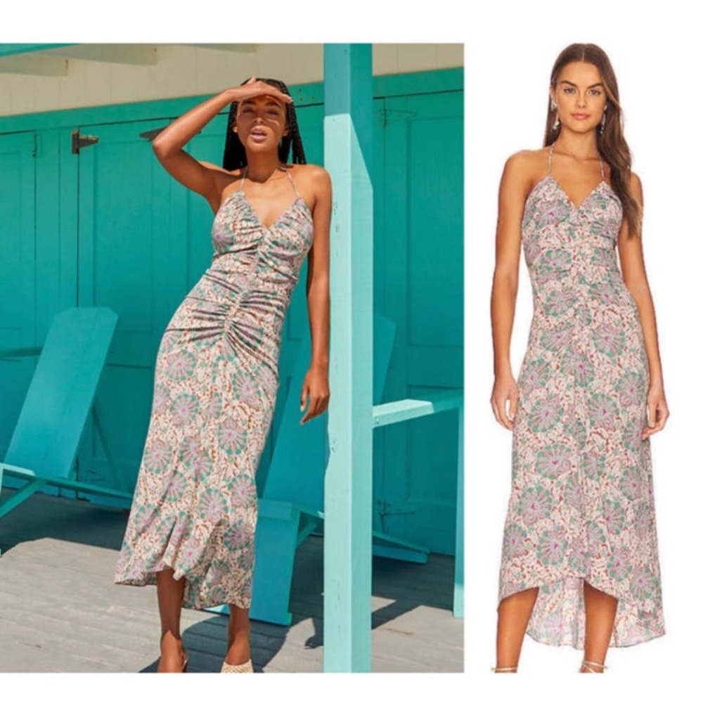 Veronica Beard Aldana Ruched Paisley Halter Floral Midi Dress 12